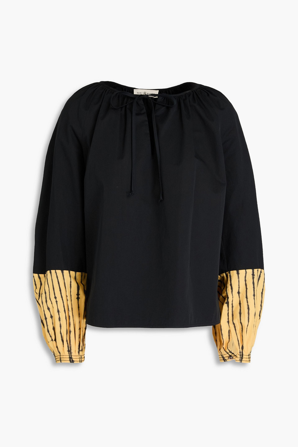 Tory Burch Pleated Tie-dyed Cotton-poplin Blouse In Black