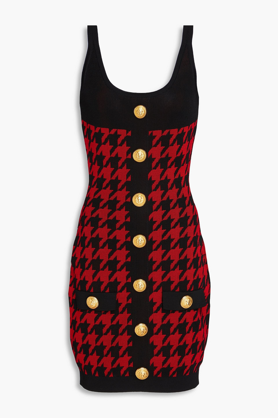 balmain - houndstooth jacquard-knit mini dress - red - fr 36