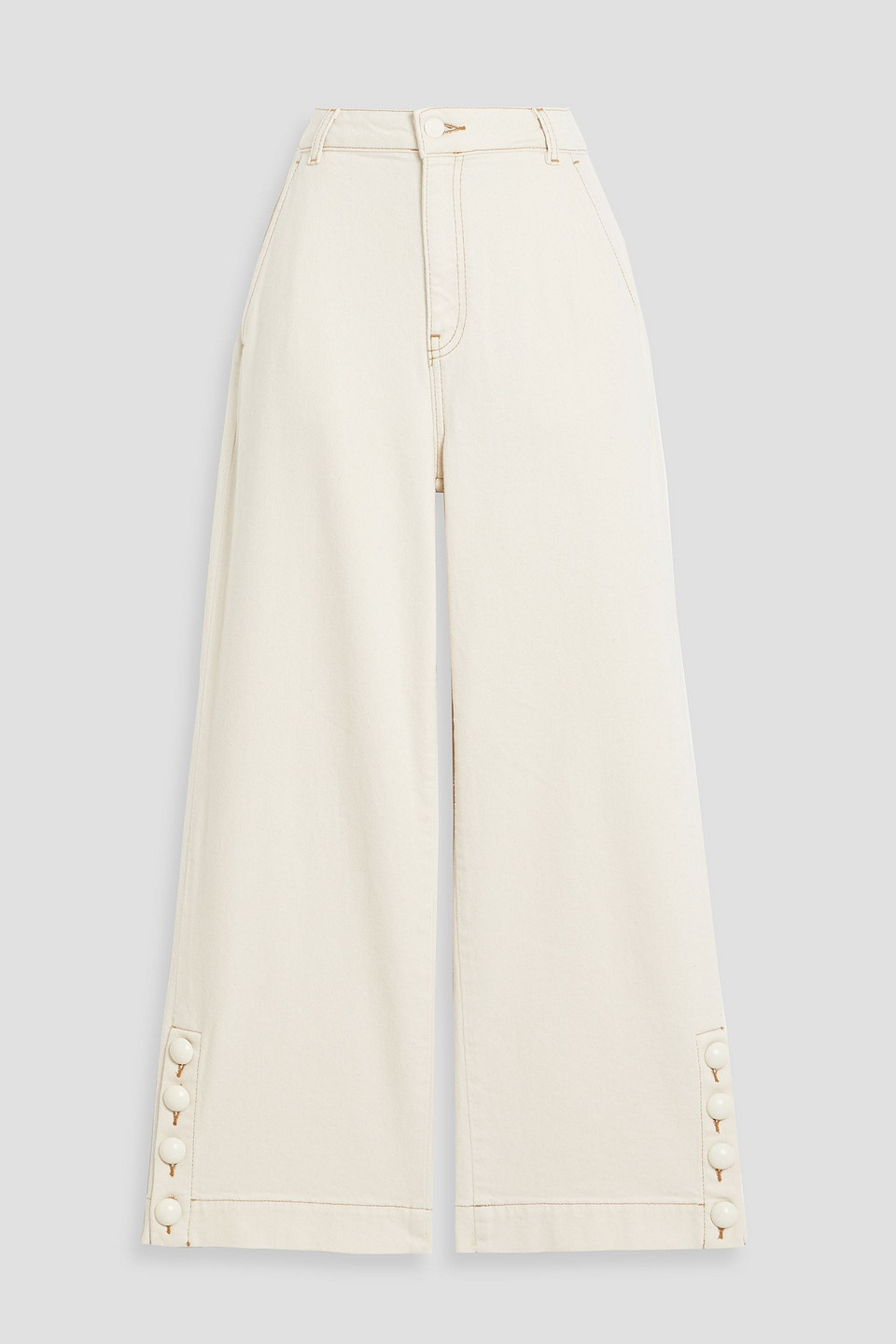 Simkhai Hyra Cropped High-rise Wide-leg Jeans In Cream