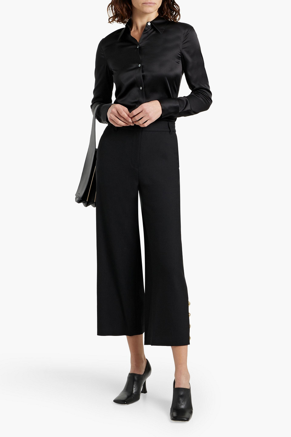 Shop Simkhai Miki Cropped Twill Wide-leg Pants In Black