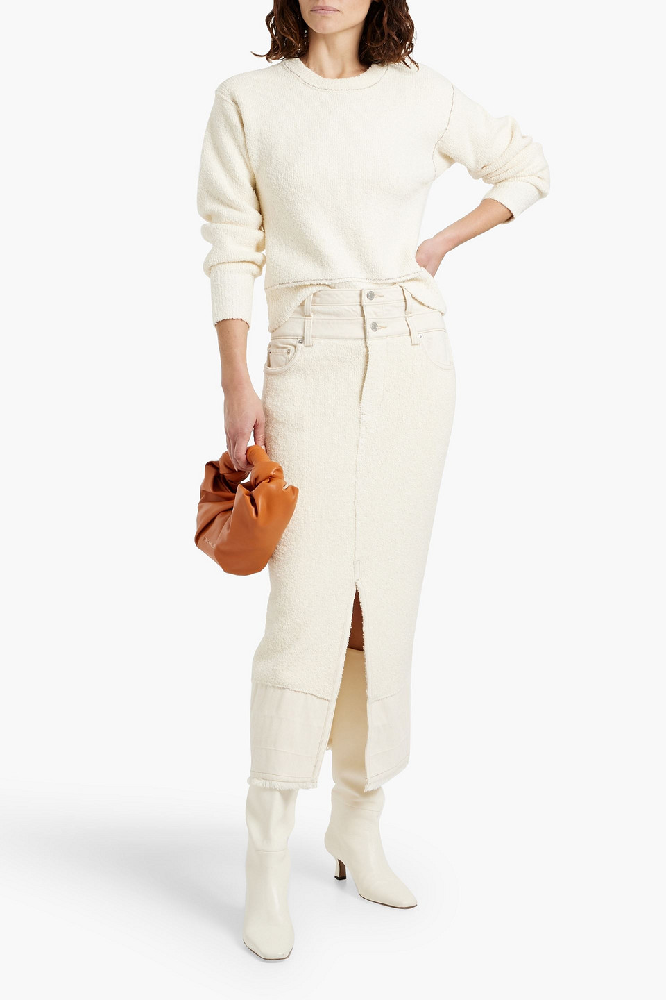 Shop Simkhai Sabina Cutout Bouclé-knit Cotton-blend Sweater In Ivory