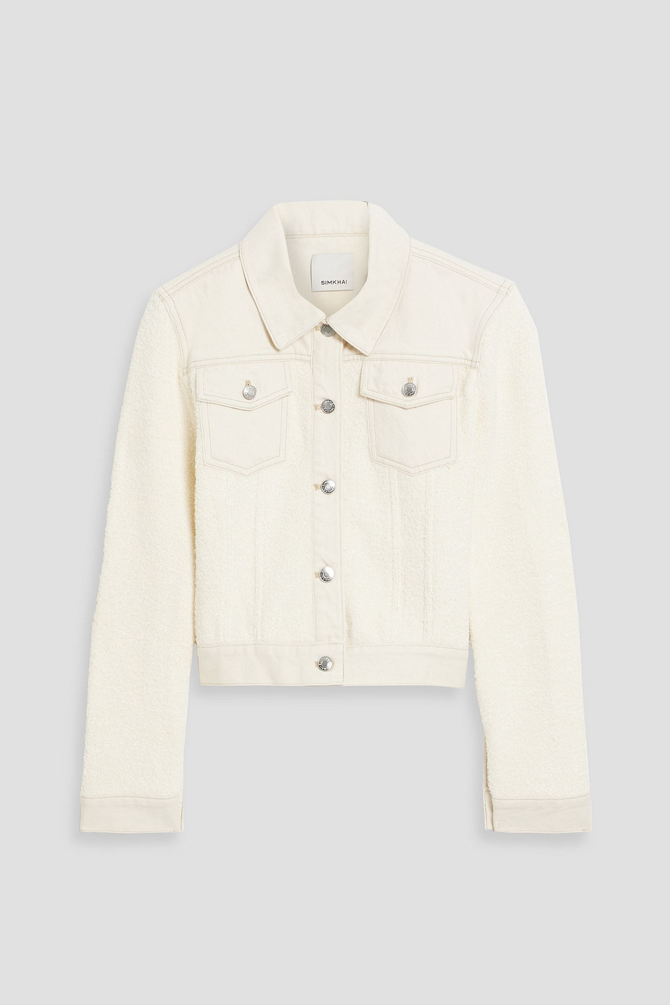 Simkhai Baylin Denim-paneled Bouclé-knit Cotton-blend Jacket In Cream