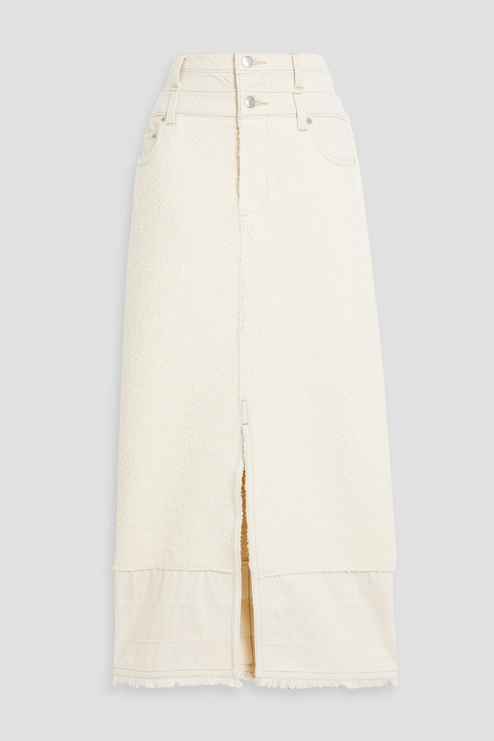 Simkhai Maddy Denim And Bouclé-knit Midi Skirt In Ivory