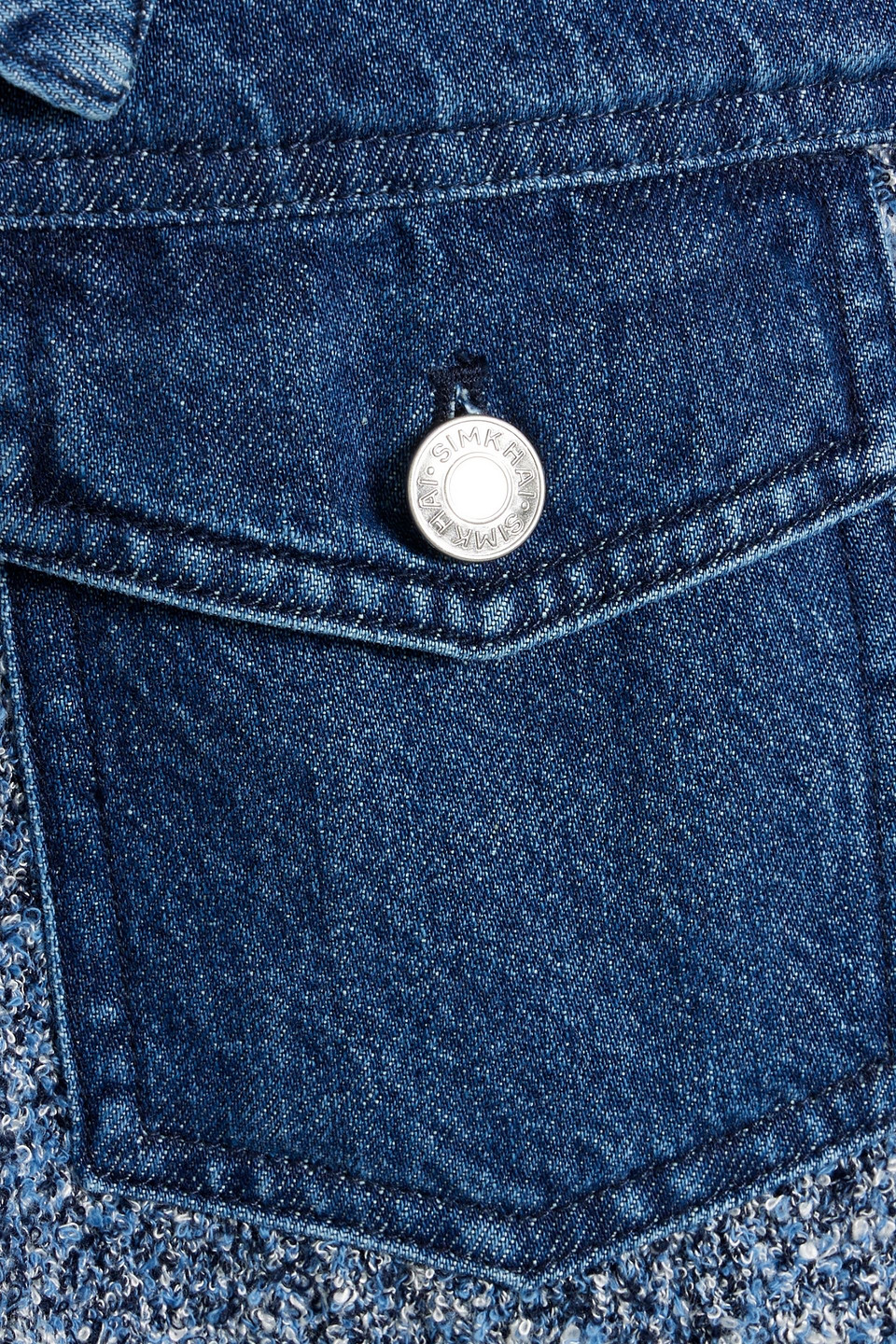 SIMKHAI BAYLIN DENIM-PANELED BOUCLÉ-KNIT COTTON-BLEND JACKET