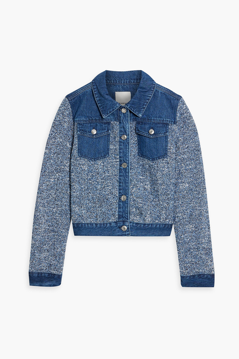 Simkhai Baylin Denim-paneled Bouclé-knit Cotton-blend Jacket In Mid Denim