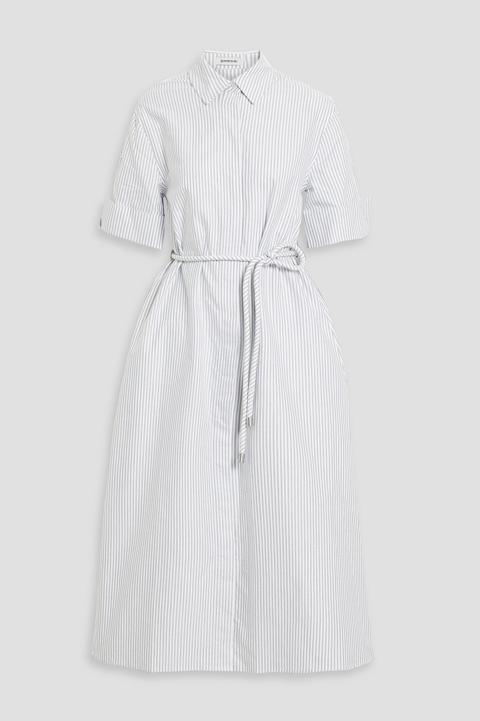 Simkhai Grady Striped Cotton Oxford Midi Shirt Dress In White