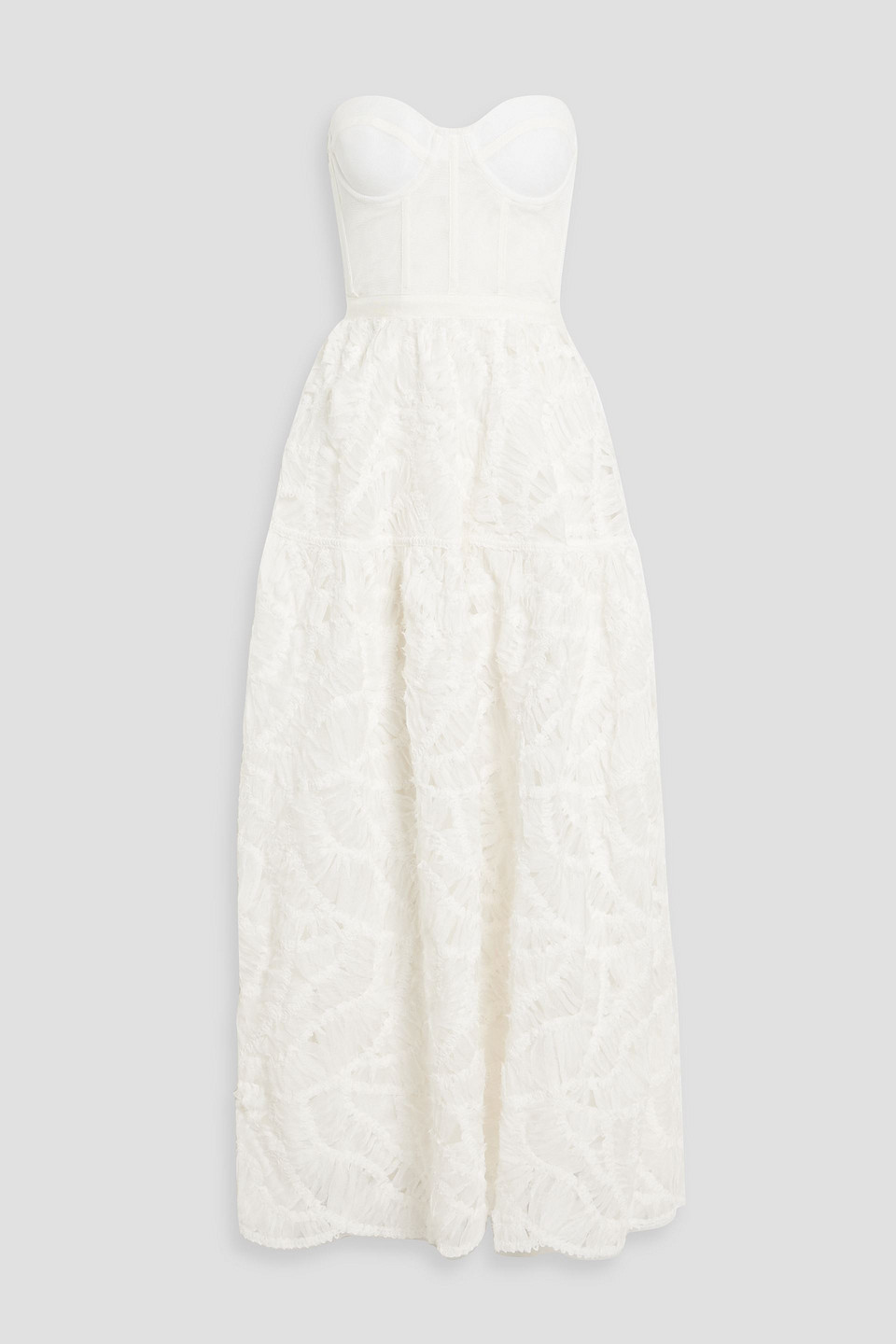 Simkhai Mikko Strapless Embroidered Georgette And Tulle Maxi Dress In Ecru