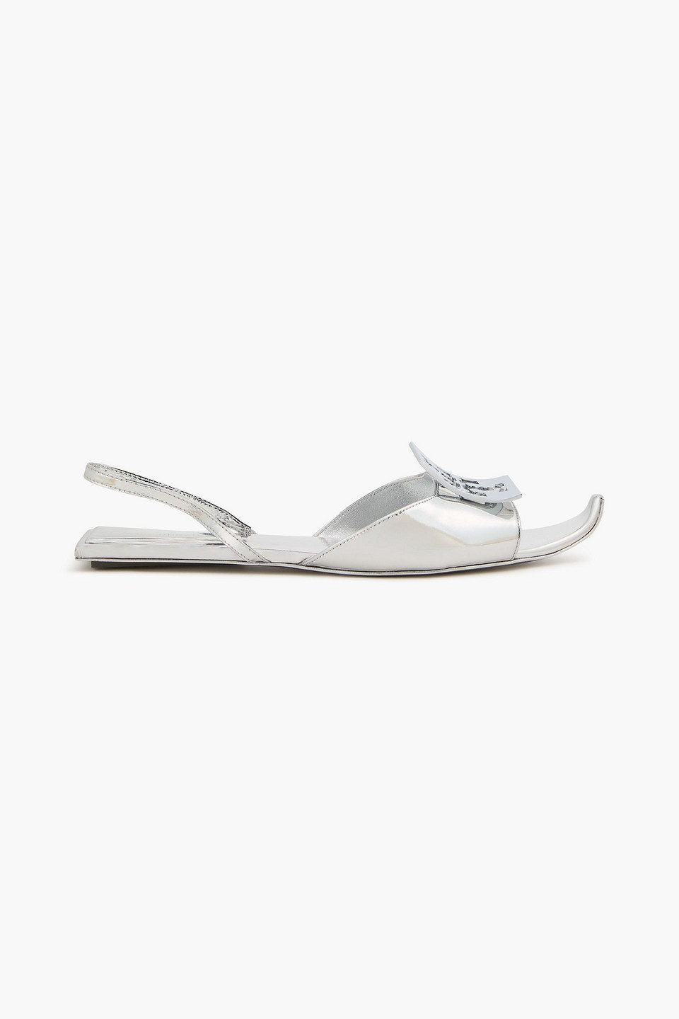 Tory Burch - Embellished mirrored-leather slingback sandals - Metallic - US 7