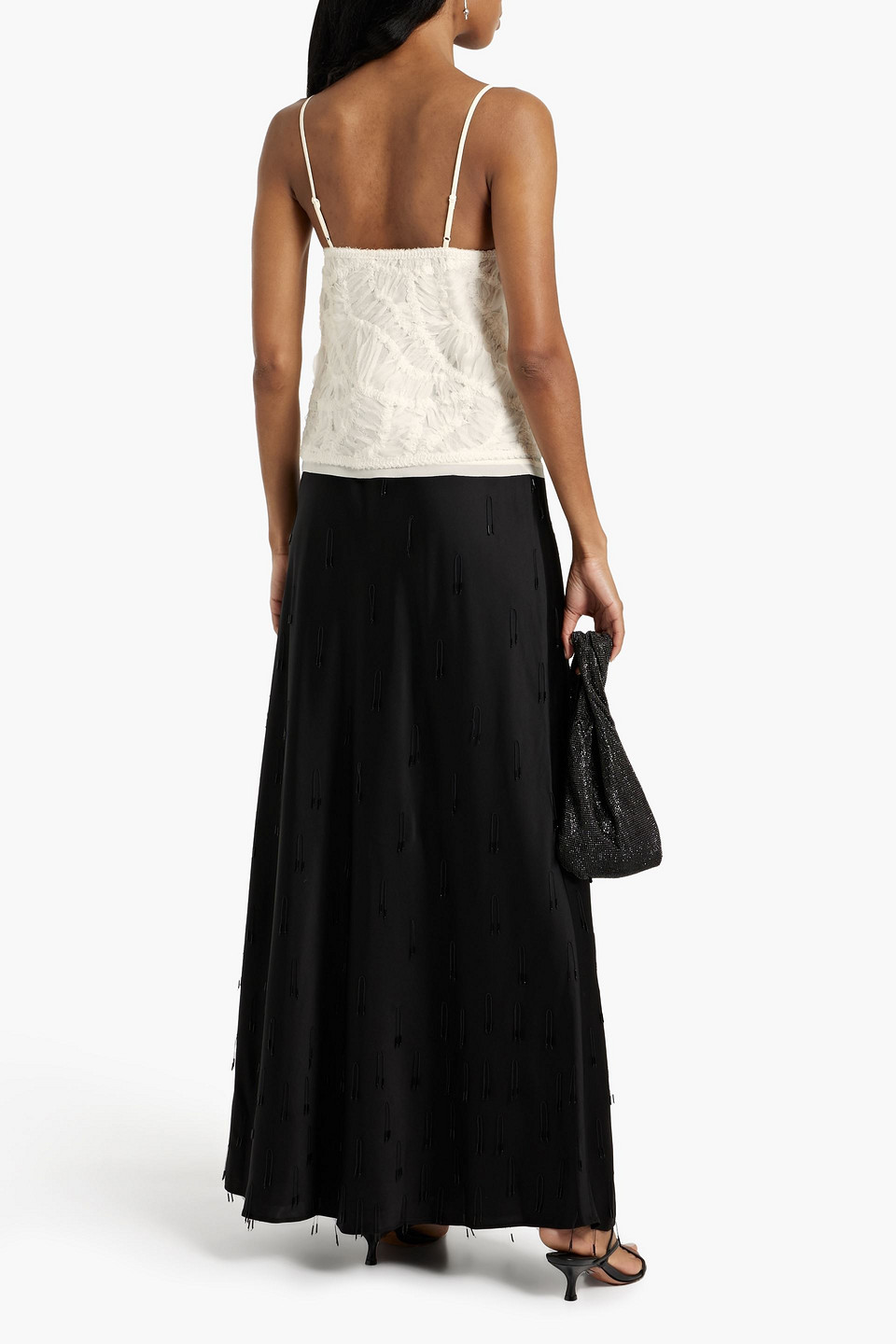 Shop Simkhai Wilde Bow-detailed Embroidered Georgette Camisole In Ecru