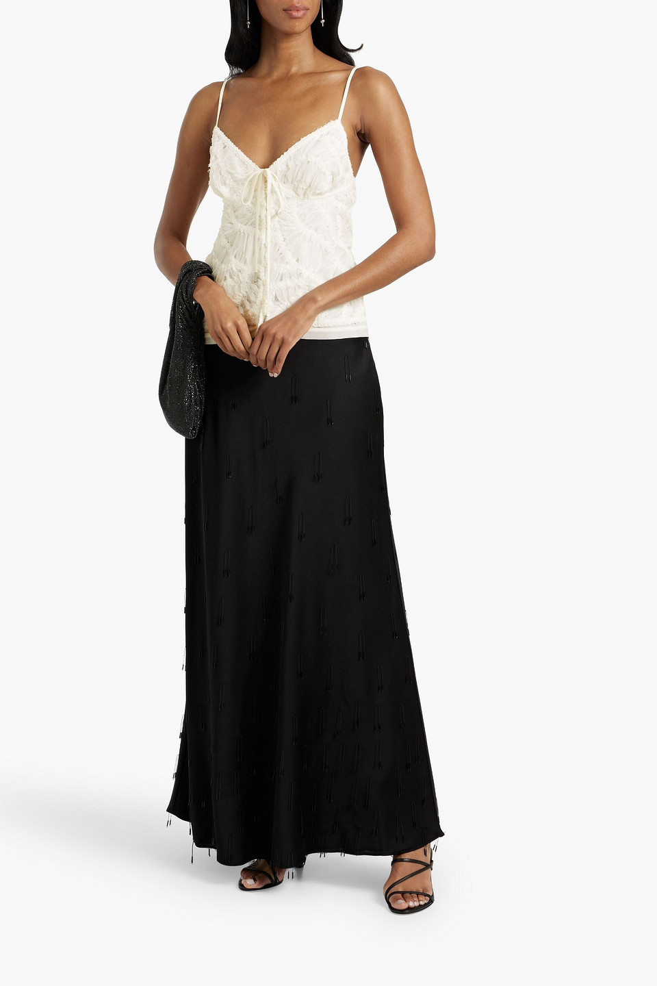Shop Simkhai Wilde Bow-detailed Embroidered Georgette Camisole In Ecru