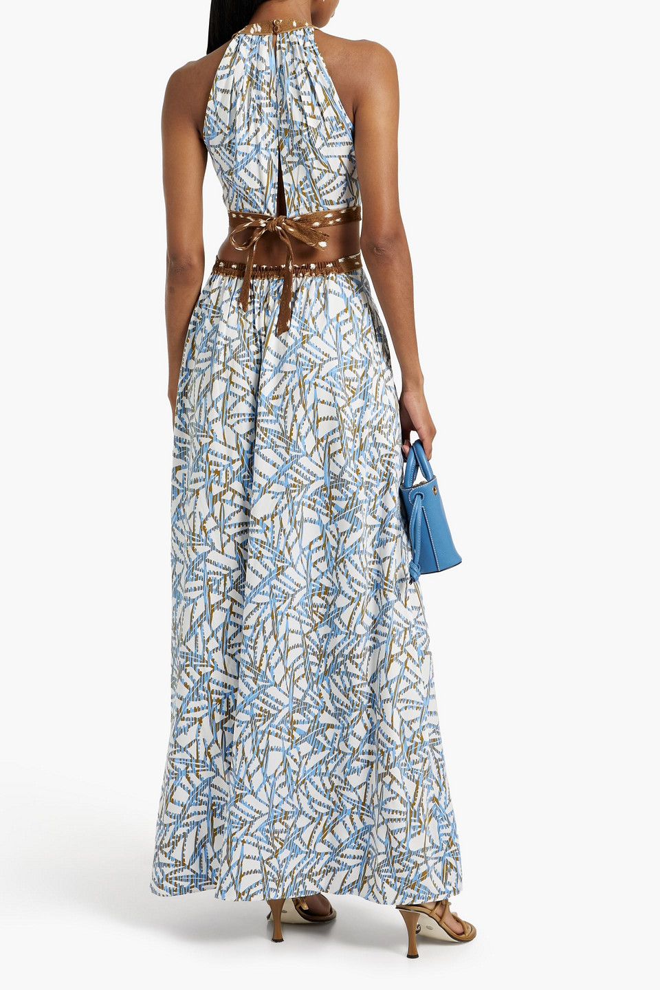 Diane Von Furstenberg Elizabeth Cutout Printed Twill Maxi Dress In Light Blue