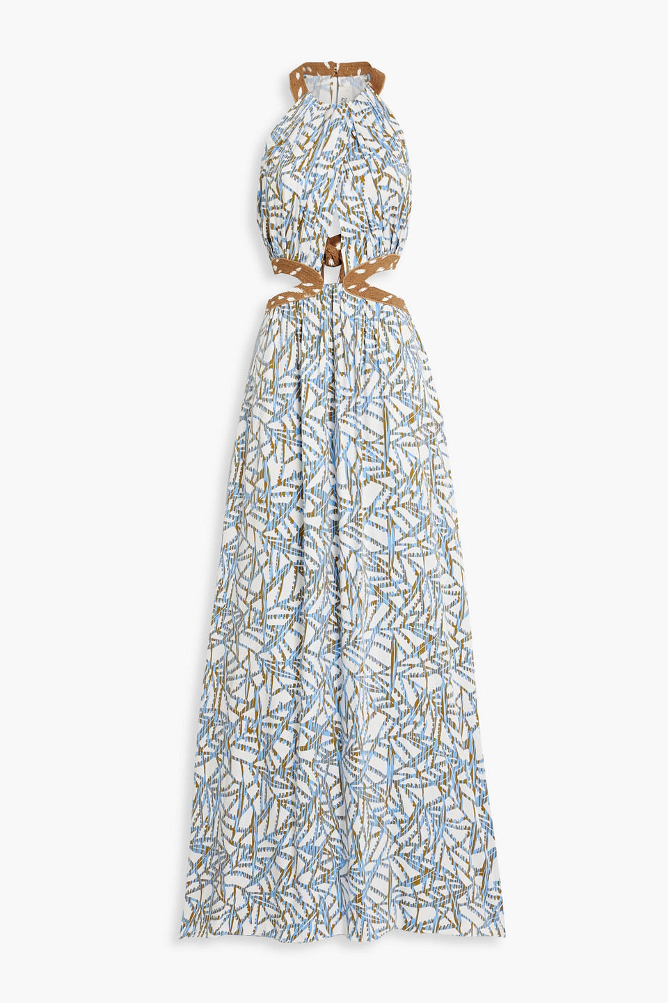 Diane Von Furstenberg Elizabeth Cutout Printed Twill Maxi Dress In Light Blue