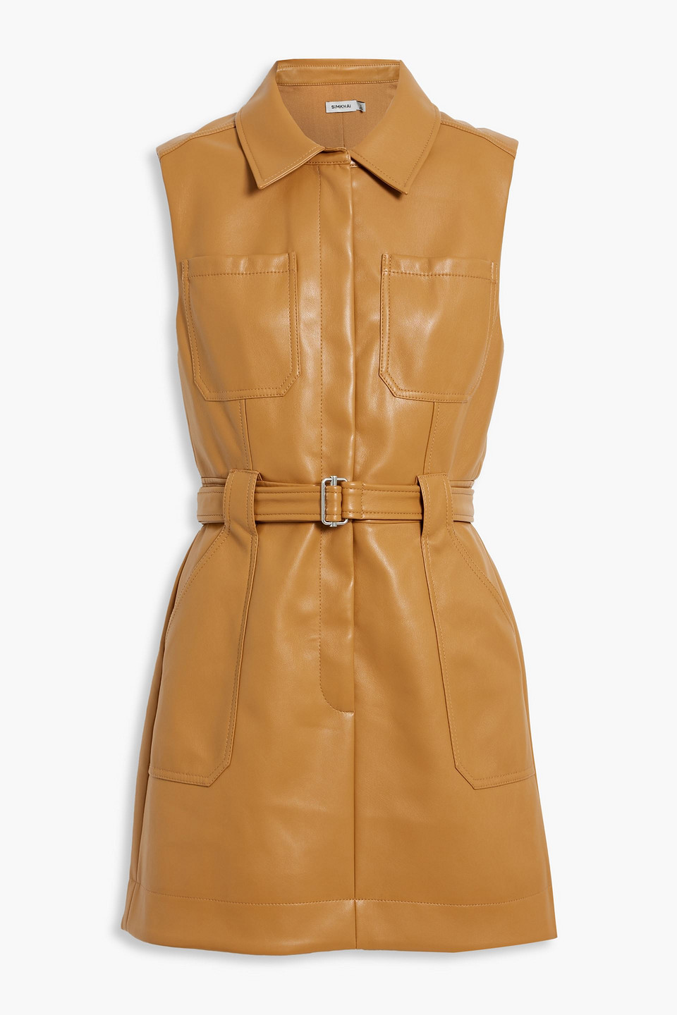 Simkhai Pax Belted Faux Leather Mini Dress In Camel