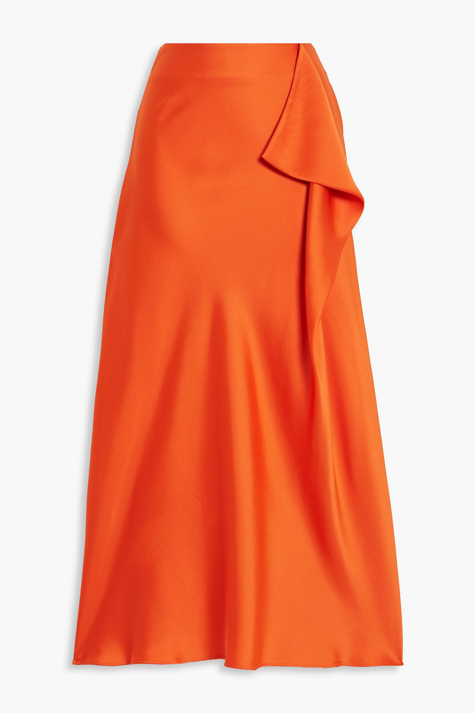 Simkhai Blane Draped Satin-crepe Midi Skirt In Bright Orange