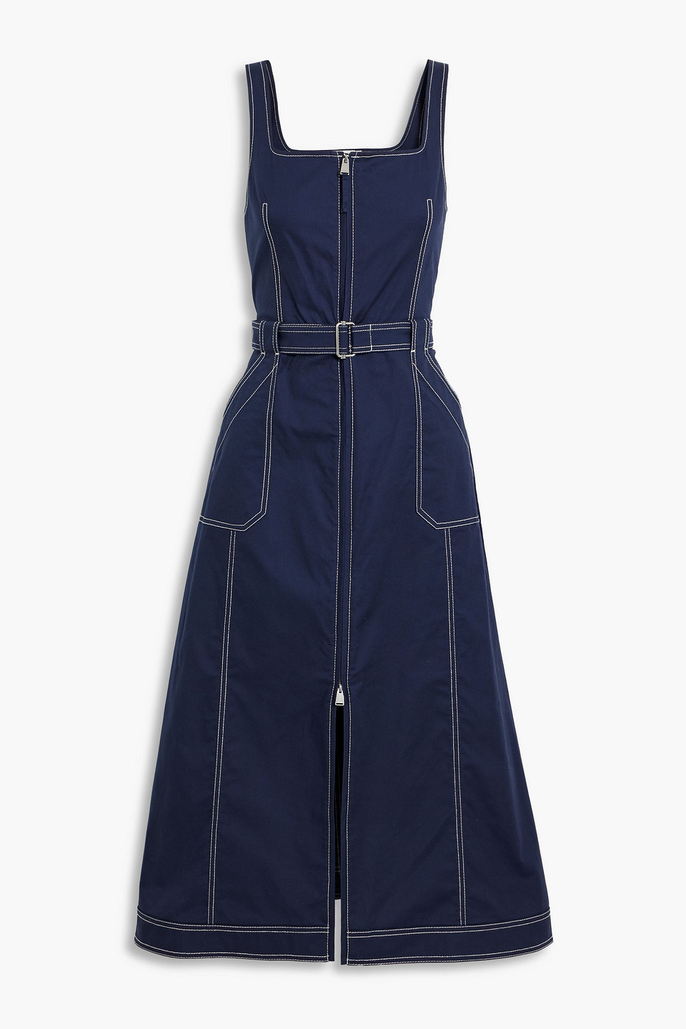 Simkhai Manson Sleeveless Cotton Belted Midi Dress In Navy