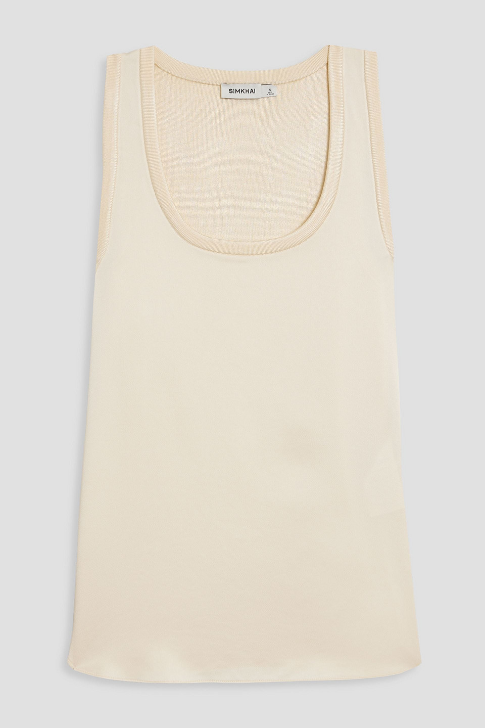 Simkhai Faro Satin-paneled Stretch-knit Tank In Cream