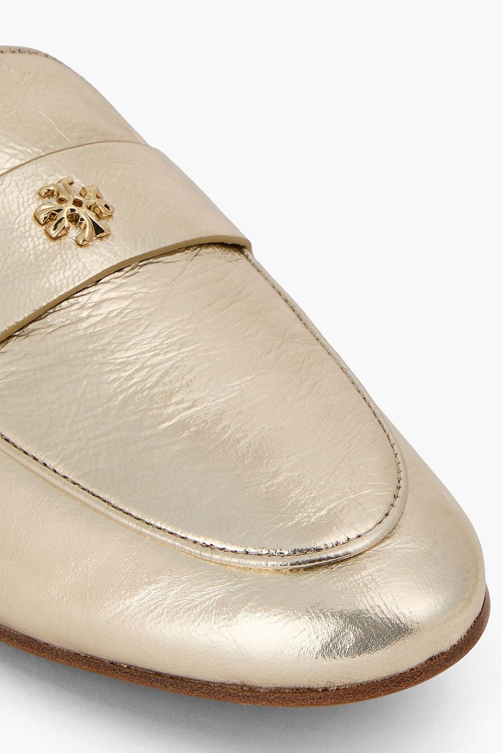 TORY BURCH 장식 디테일 메탈릭 가죽 로퍼