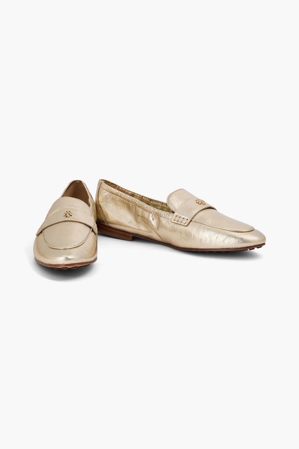 TORY BURCH 장식 디테일 메탈릭 가죽 로퍼