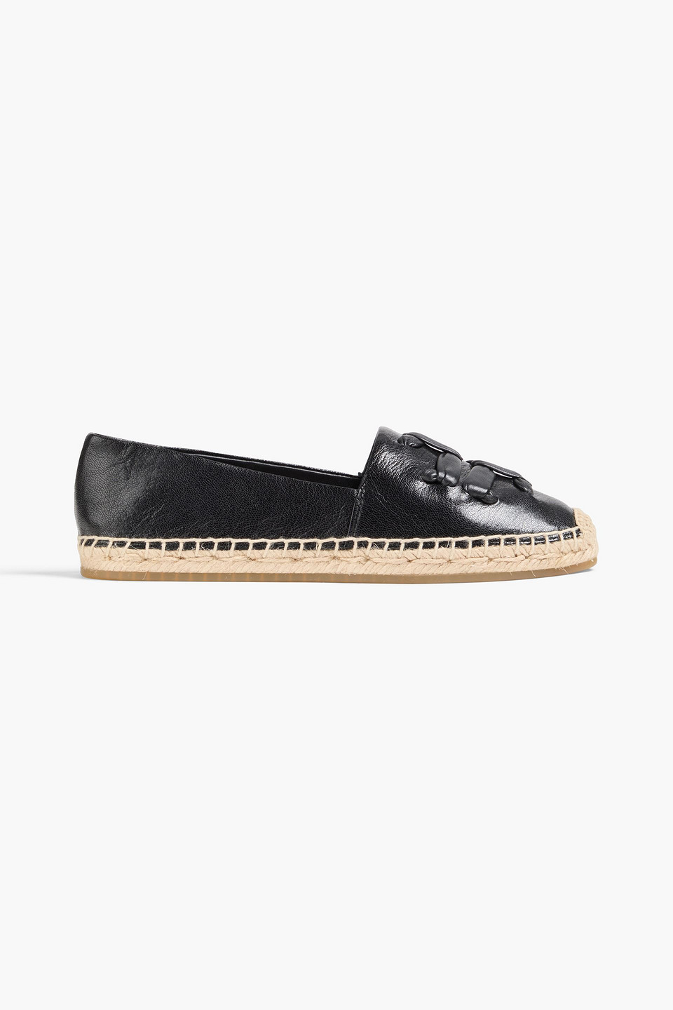 Tory Burch Double T Aline Leather Espadrilles In Black