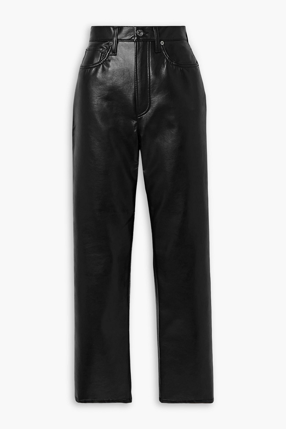Agolde Net Sustain 90s Pinch Waist Leather-blend Straight-leg Pants In Black