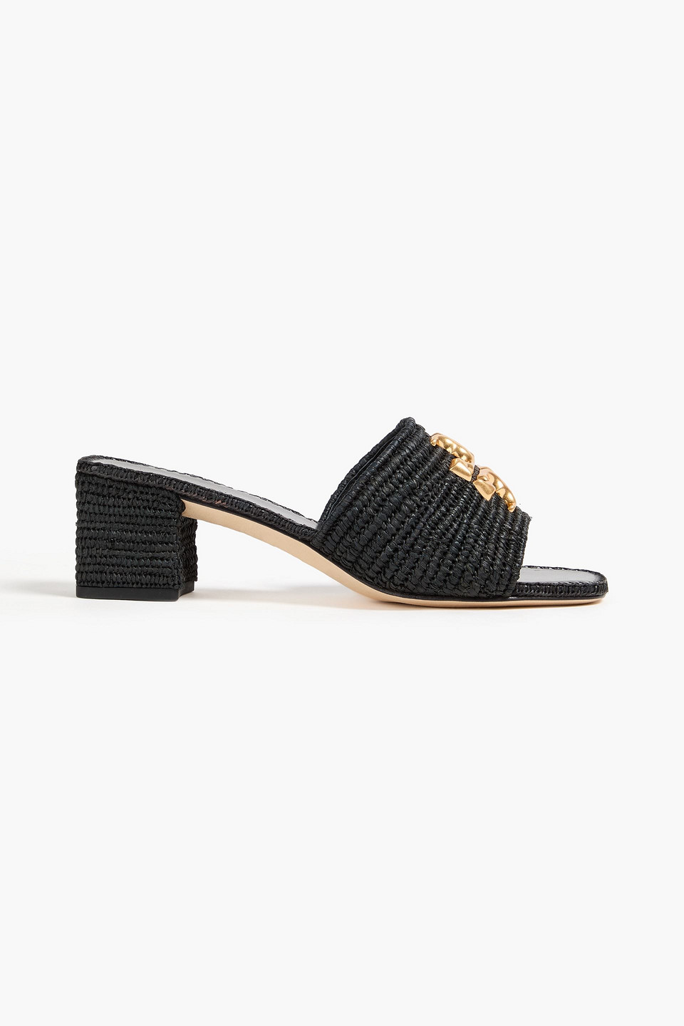 Tory Burch Eleanor Embellished Raffia Mules In Black