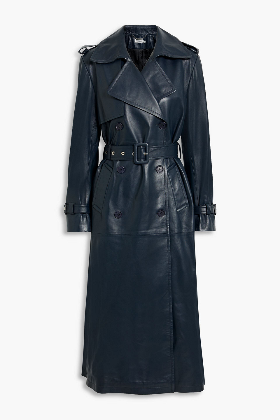 Simkhai Georgianna Belted Leather Trench Coat In Midnight Blue