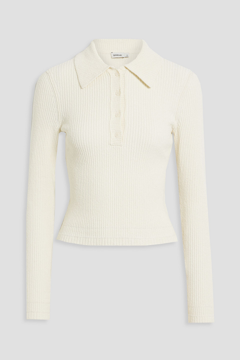 Simkhai Delfina Ribbed Cotton-blend Polo Sweater In Ivory