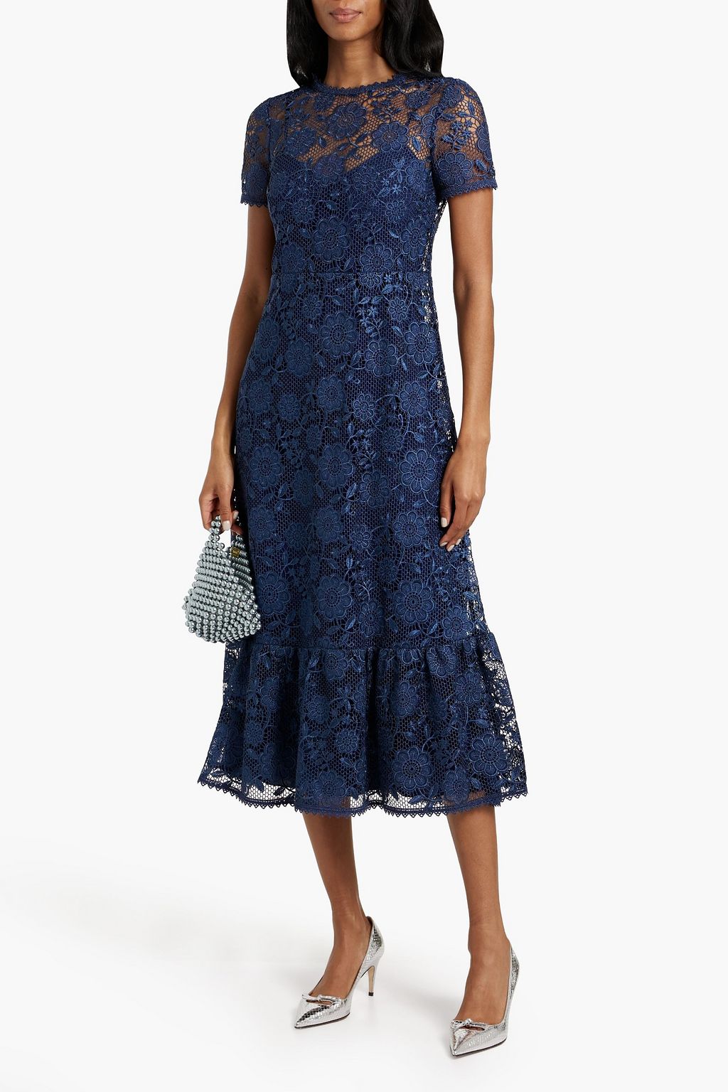 REDVALENTINO Metallic guipure lace midi dress