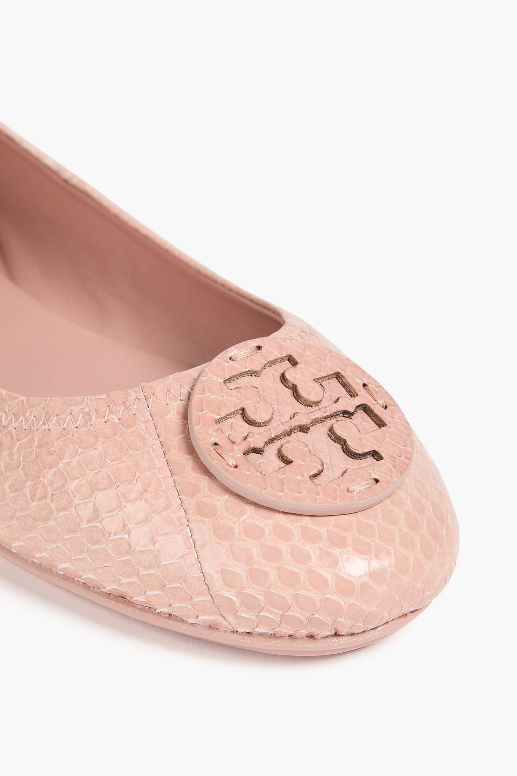 TORY BURCH Minnie embellished lizard-effect leather ballet flats