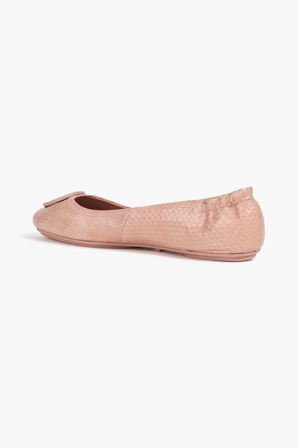 TORY BURCH Minnie embellished lizard-effect leather ballet flats