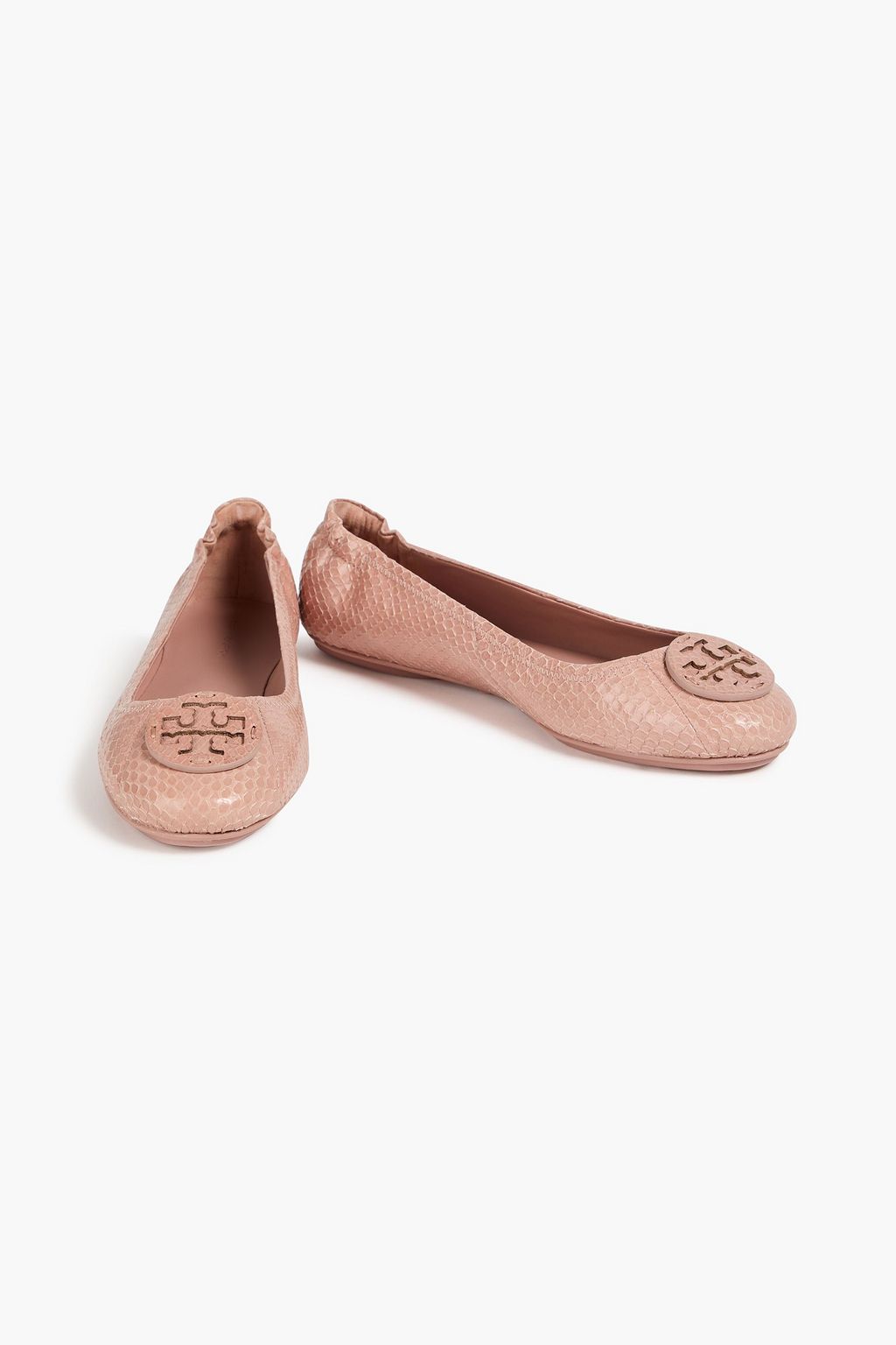 TORY BURCH Minnie embellished lizard-effect leather ballet flats
