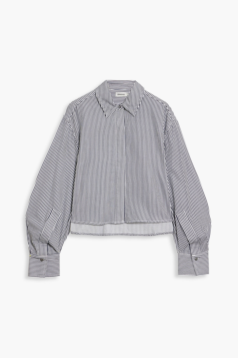Shop Simkhai Renata Cropped Striped Cotton-poplin Shirt In Navy