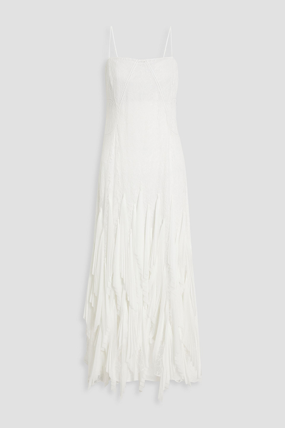 Simkhai Gertrude Pleated Chiffon And Lace Bridal Gown In White