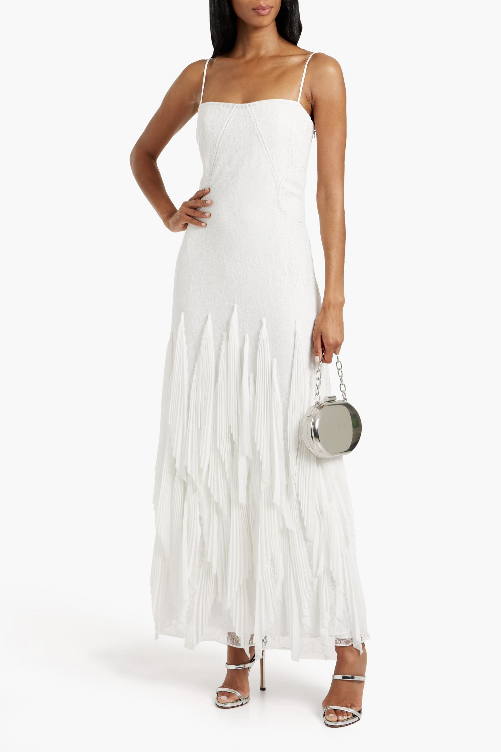 SIMKHAI Gertrude pleated chiffon and lace gown