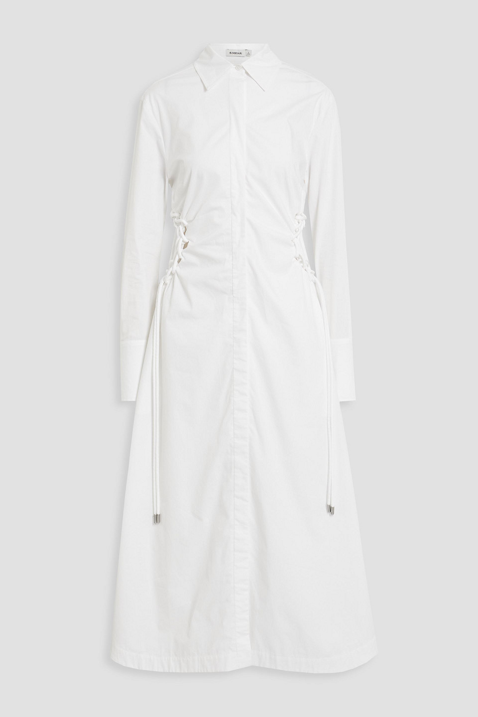 Simkhai Oriana Lace-up Cotton-poplin Midi Shirt Dress In White