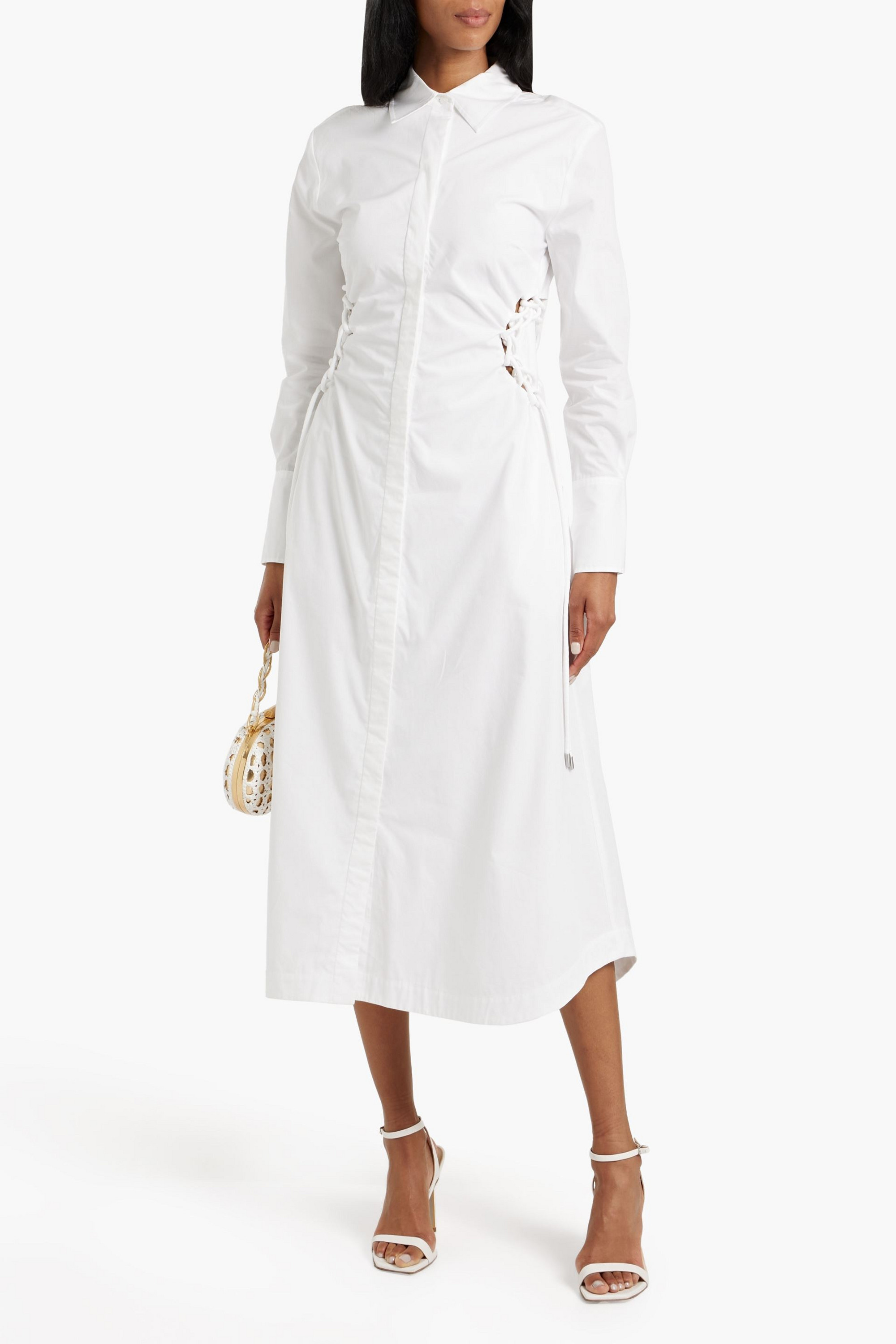 SIMKHAI Oriana lace-up cotton-poplin midi shirt dress