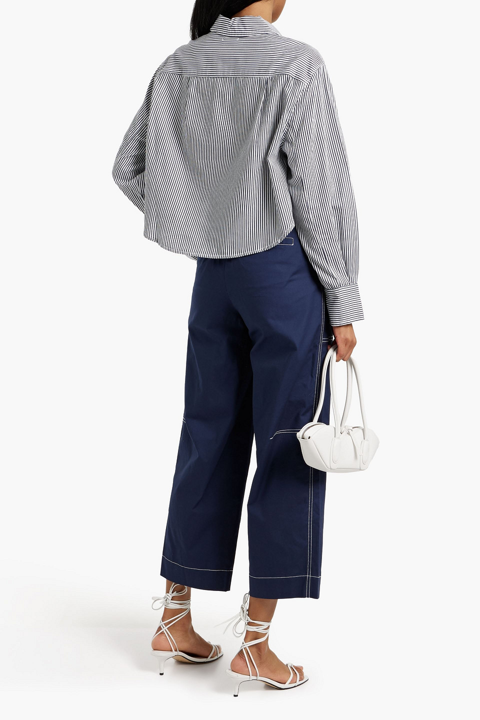 Simkhai Kairi Cropped Belted Cotton-blend Canvas Wide-leg Pants In Navy