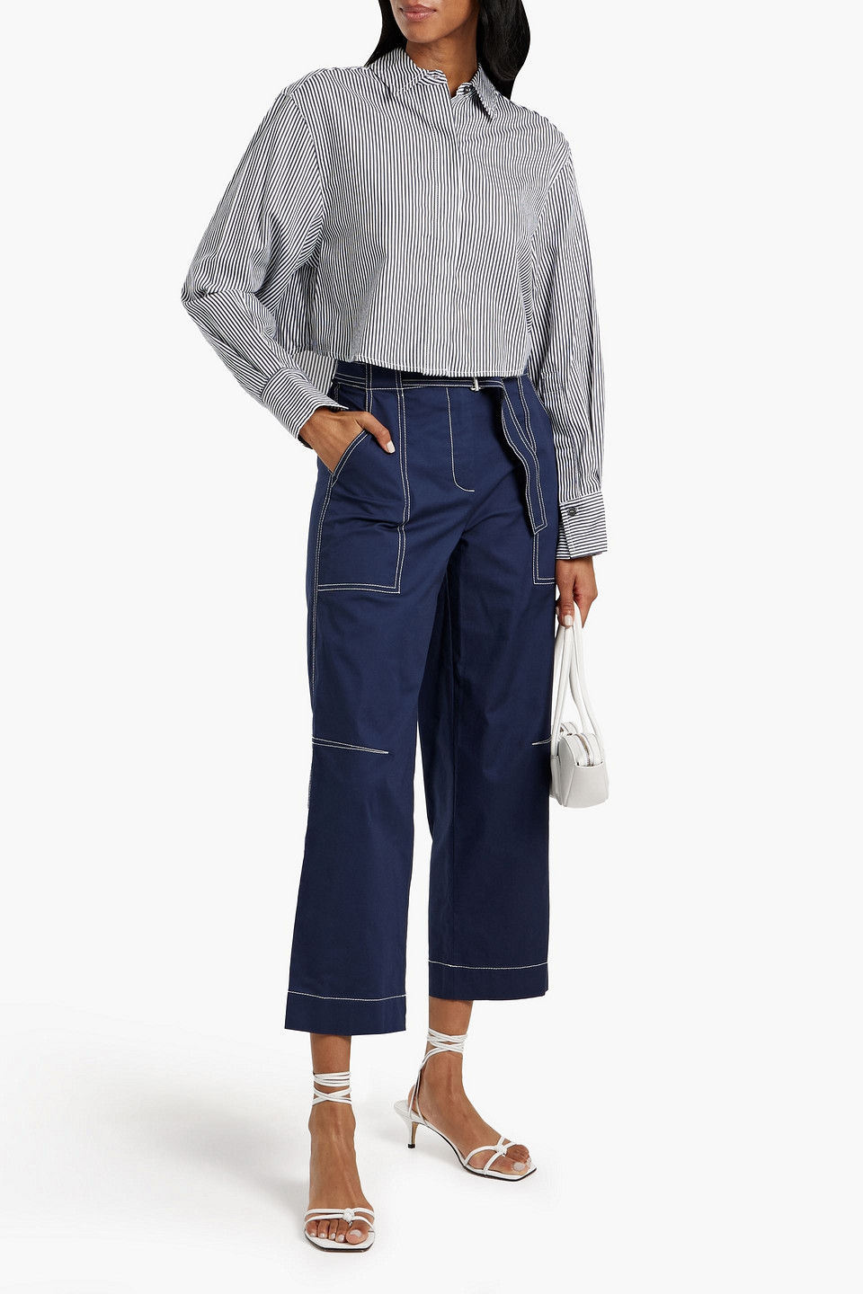 Simkhai Kairi Cropped Belted Cotton-blend Canvas Wide-leg Pants In Navy