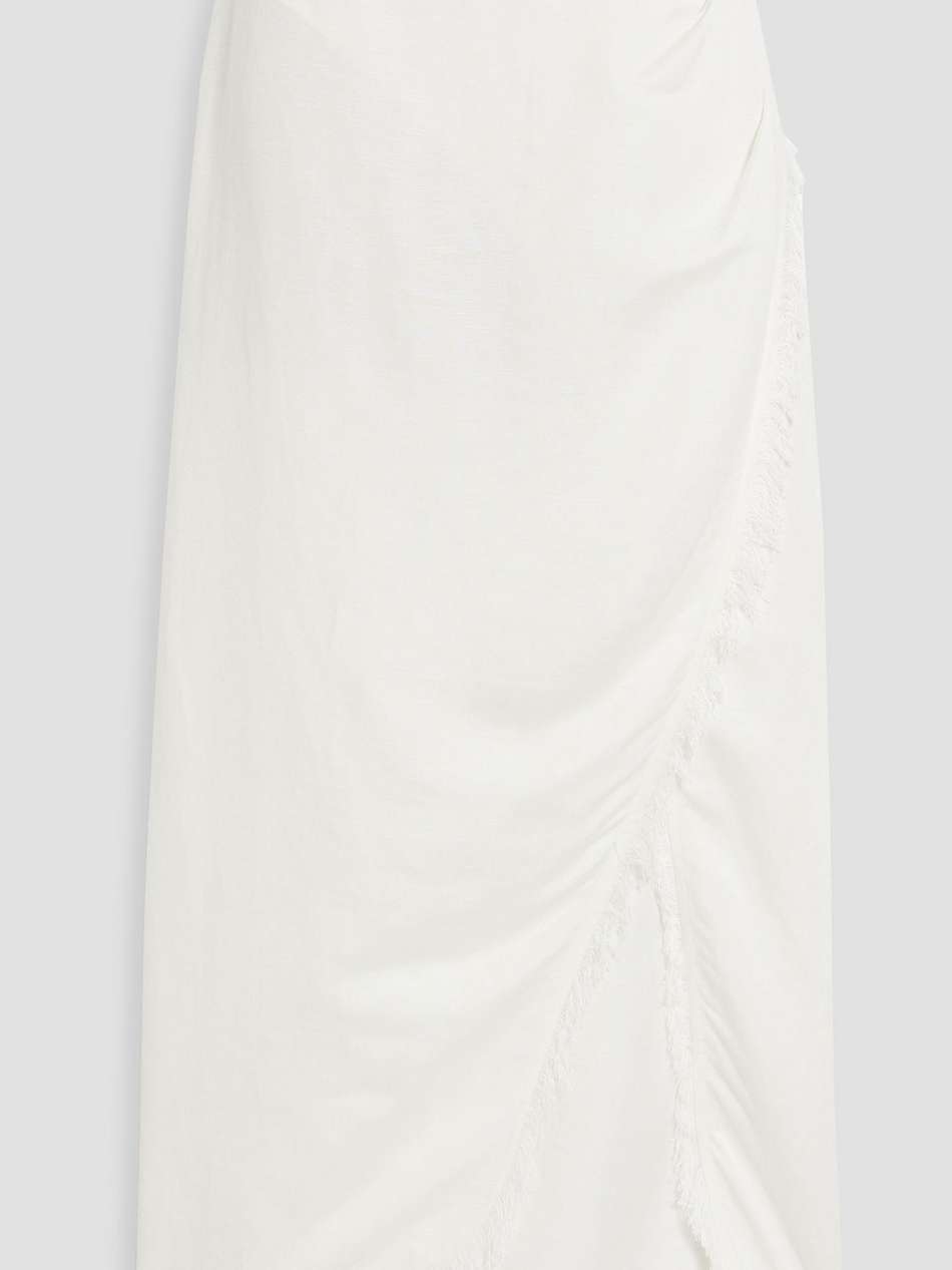 quinton wrap-effect frayed linen-blend midi skirt