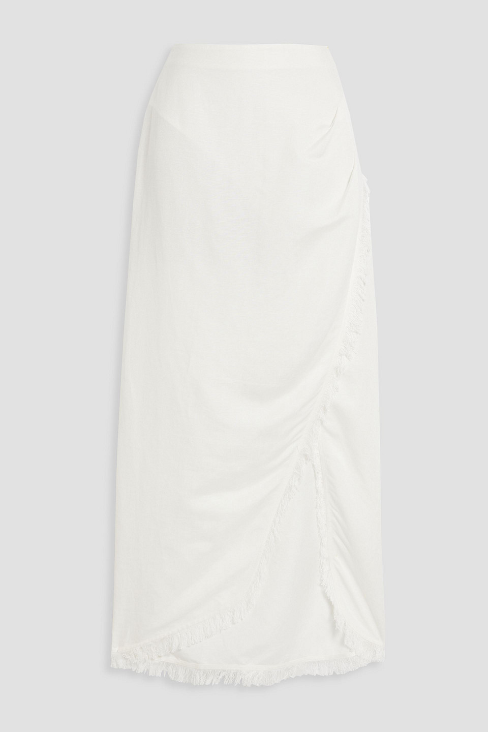 Quinton wrap-effect frayed linen-blend midi skirt