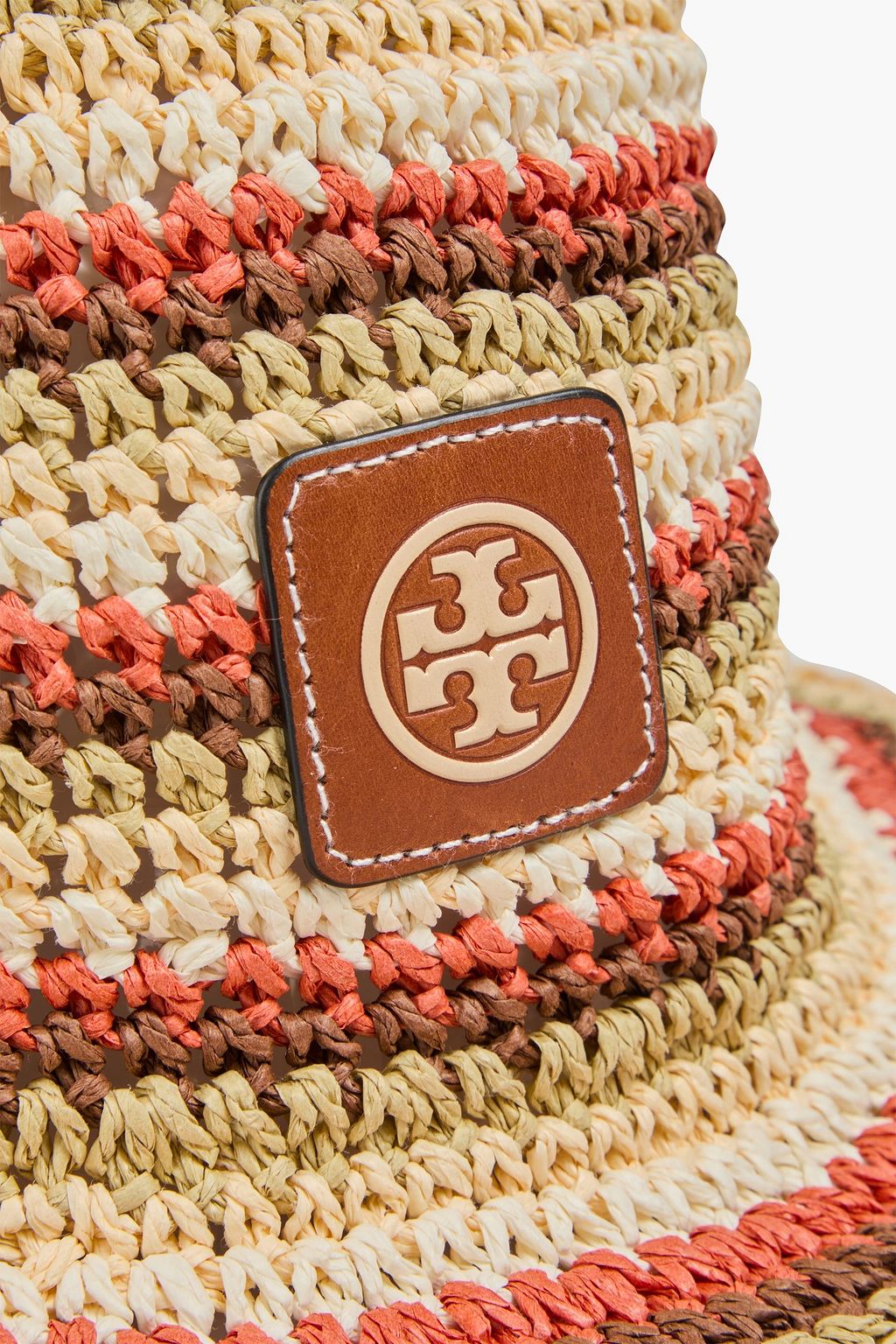 TORY BURCH 스트라이프 라피아 버킷 햇