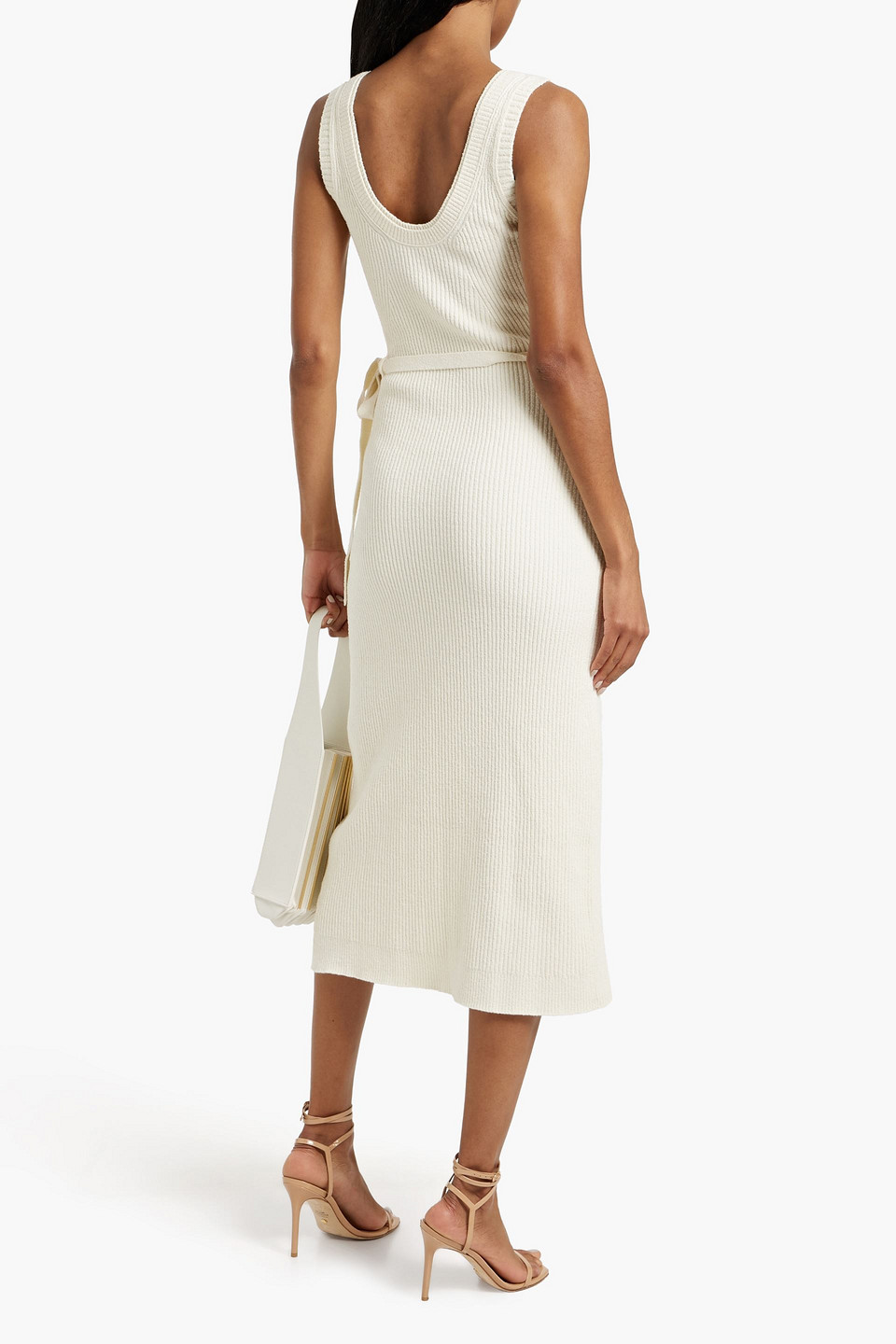 Shop Simkhai Tillie Wrap-effect Ribbed Bouclé-knit Cotton-blend Midi Dress In Ivory
