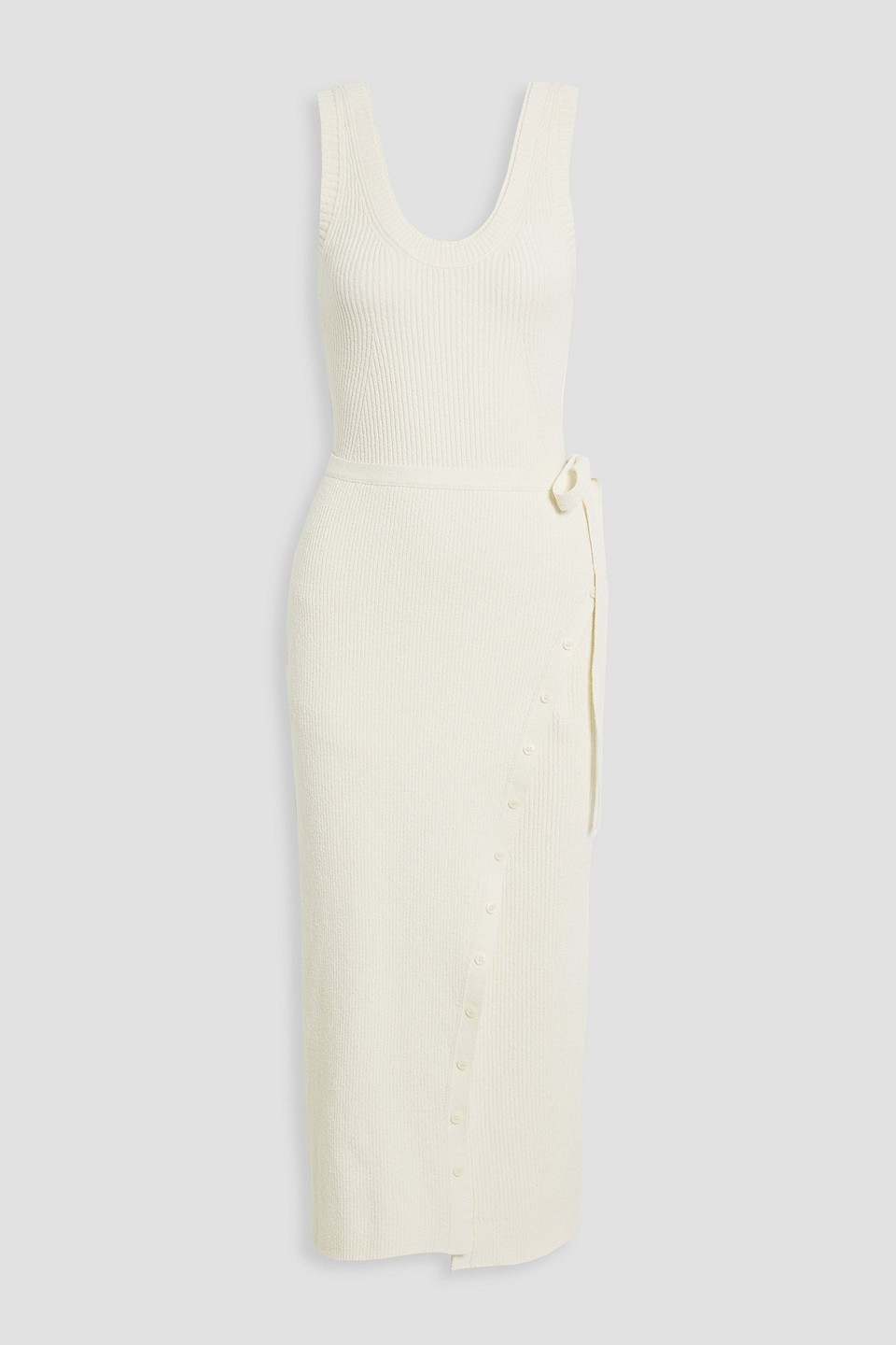 Simkhai Tillie Wrap-effect Ribbed Bouclé-knit Cotton-blend Midi Dress In Ivory