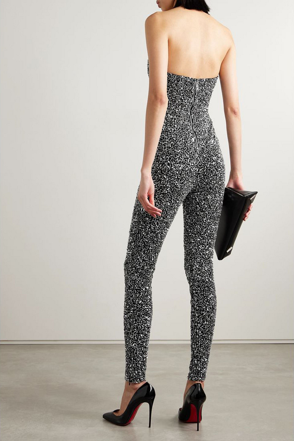 Retroféte Elodie Strapless Embellished Tulle Jumpsuit In Black