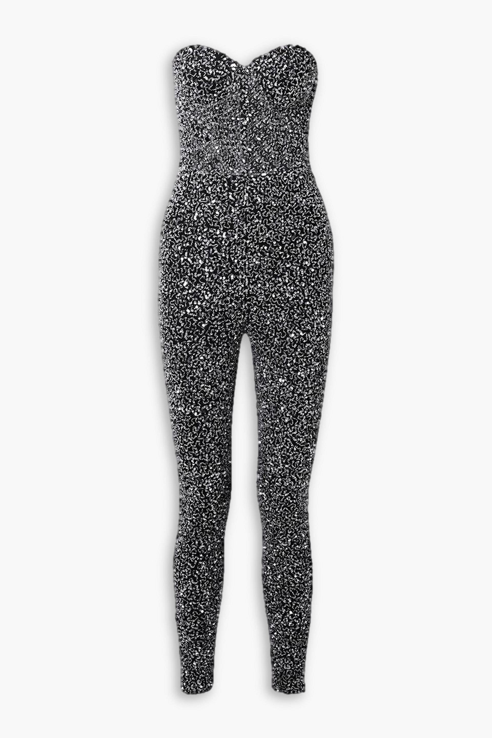 Retroféte Elodie Strapless Embellished Tulle Jumpsuit In Black