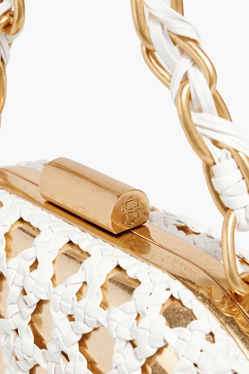 SIMKHAI Sol macramé leather and gold-tone clutch