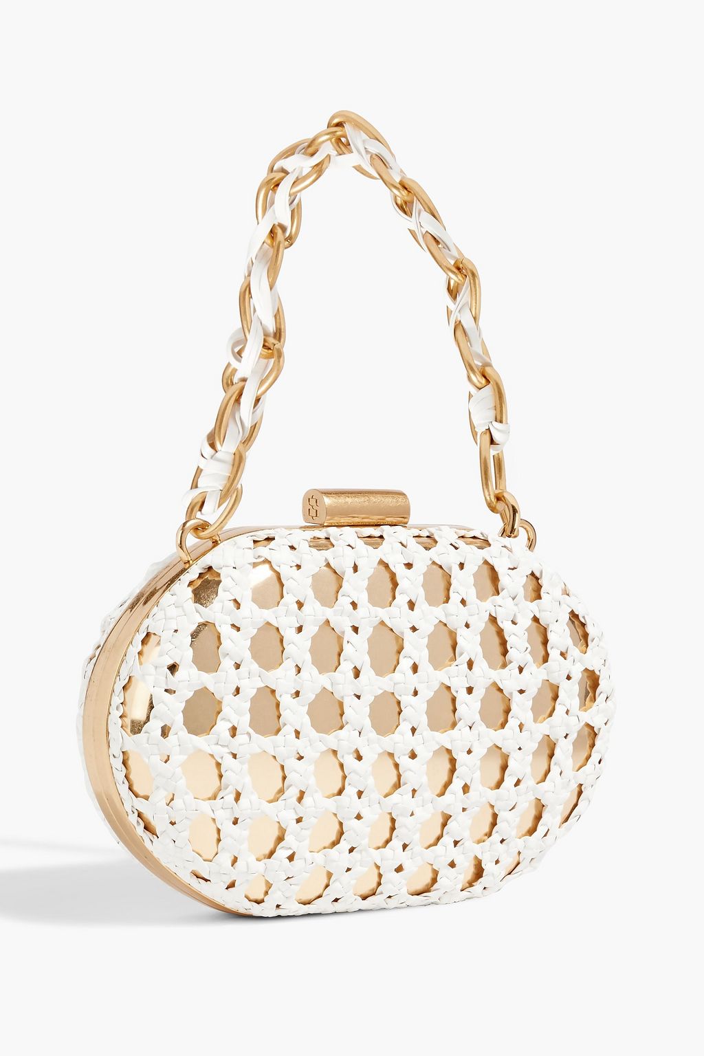 SIMKHAI Sol macramé leather and gold-tone clutch
