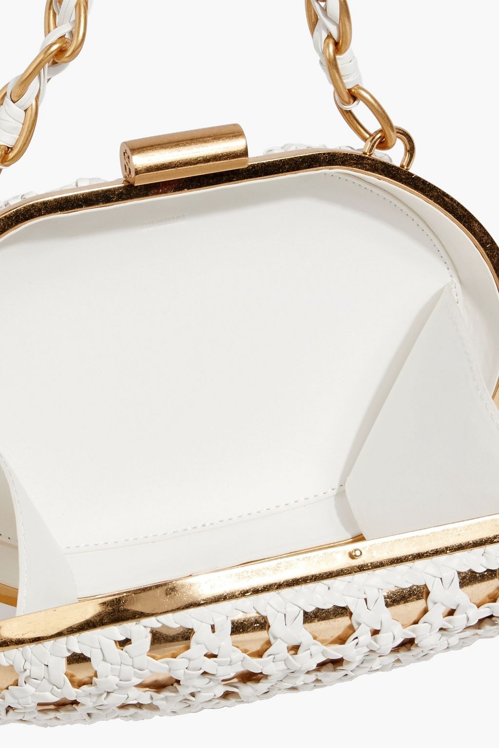 SIMKHAI Sol macramé leather and gold-tone clutch