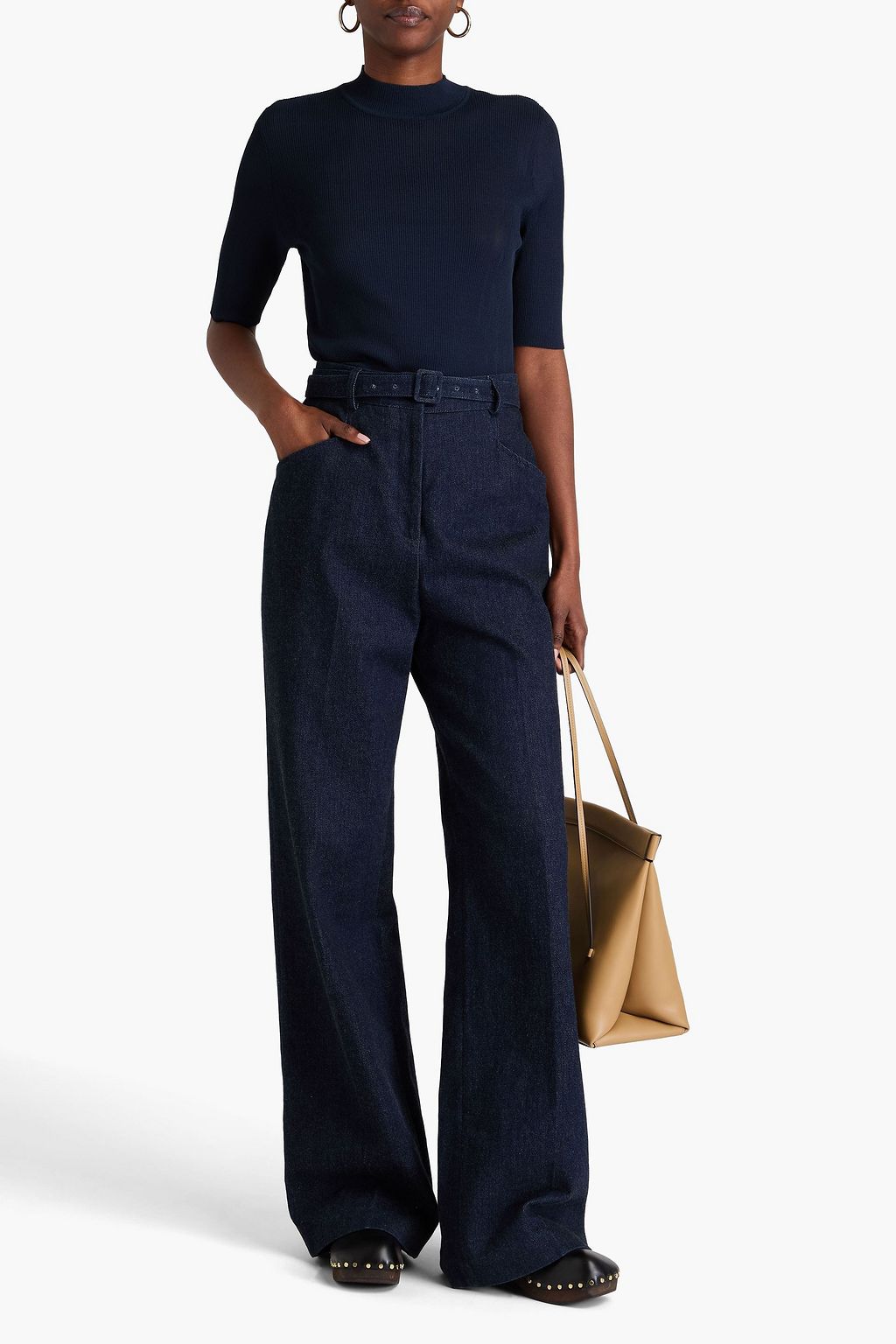 TORY BURCH بلوزة بياقة عالية بحبكة مضلّعة