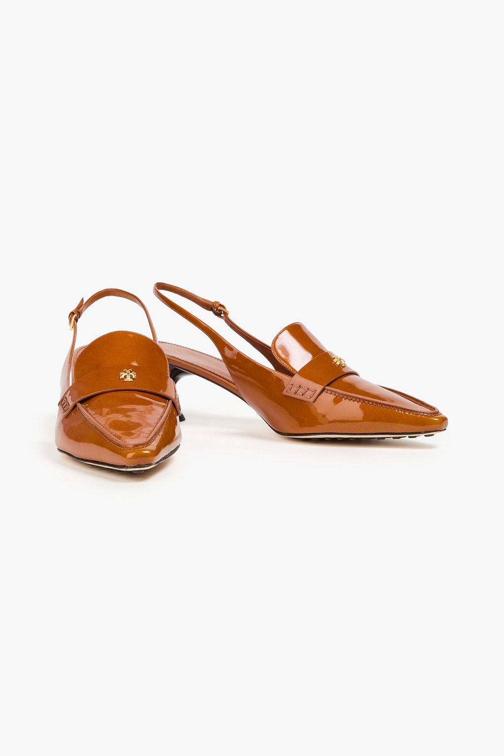 TORY BURCH حذاء بامب "باليه" من الجلد اللامع بتصميم مزركش مزود بحزام خلفي